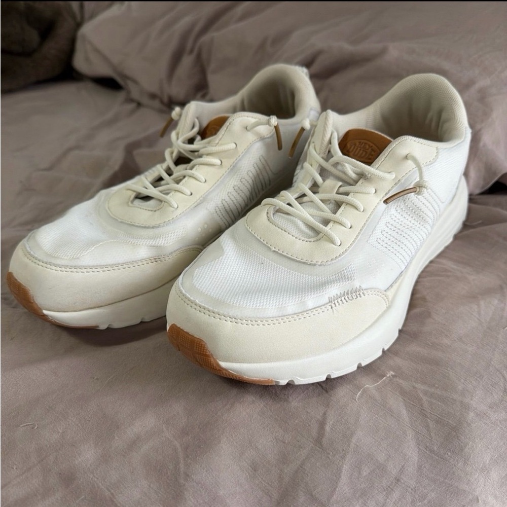 Hey Dude White and Tan Casual Shoes